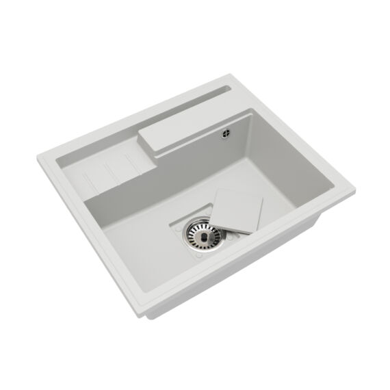 ELITE 6052 egymedencés gránit mosogató automata dugóemelő, szifonnal, fehér