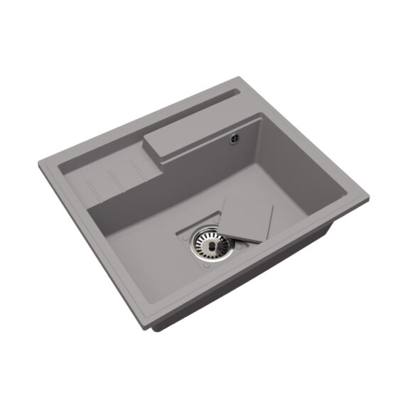 ELITE 6052 egymedencés gránit mosogató automata dugóemelő, szifonnal, szürke