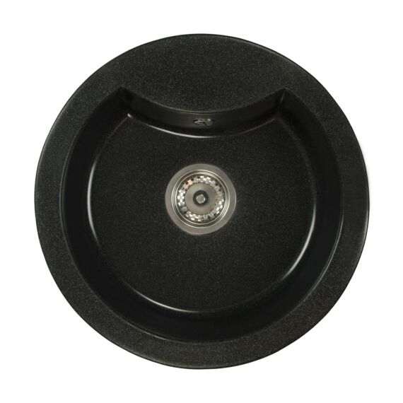 Mila kerek gránit mosogató szifonnal fekete-szemcsés
