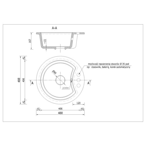 Mila kerek gránit mosogató méret