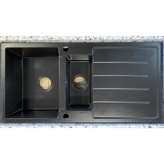 Next2 gyümölcsmosós gránit mosogató automata dugóemelő, szifonnal, fekete