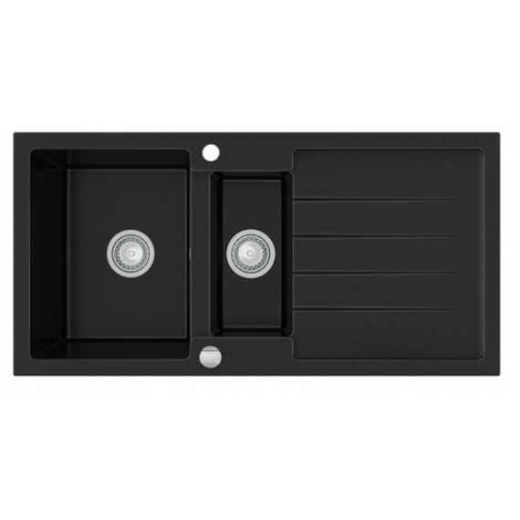 Next2 gyümölcsmosós gránit mosogató automata dugóemelő, szifonnal, fekete