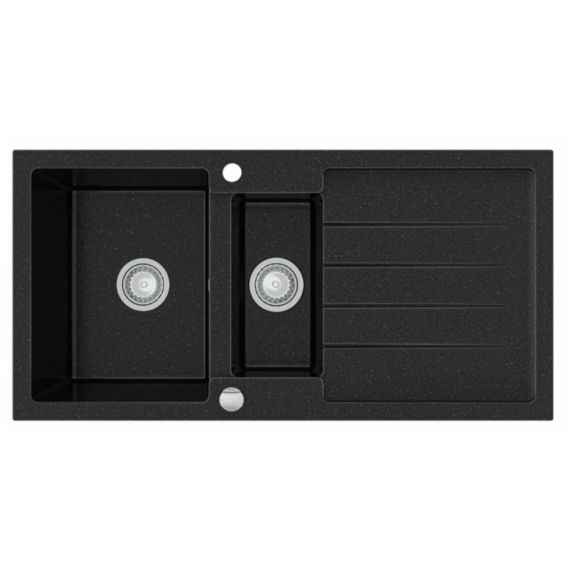 Next2 gyümölcsmosós gránit mosogató automata dugóemelő, szifonnal, fekete-szemcsés