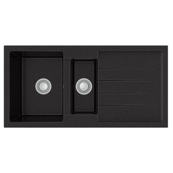 Next2 gyümölcsmosós gránit mosogató automata dugóemelő, szifonnal, fekete-szemcsés