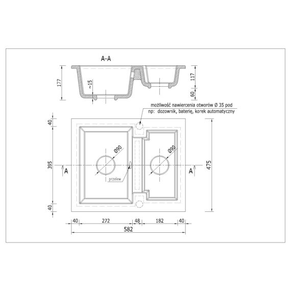 Yogi gyümölcsmosós gránit mosogató méret