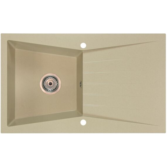 RUBIN egymedencés gránit mosogató csepptálcával, automata dugóemelő, szifonkészlet, bézs