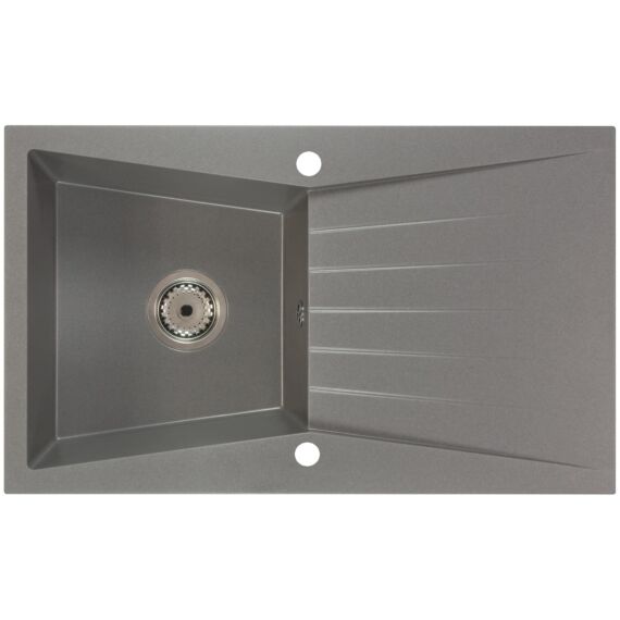 RUBIN egymedencés gránit mosogató csepptálcával, automata dugóemelő, szifonkészlet, szürke