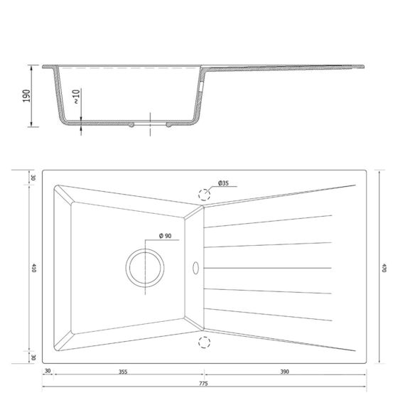 RUBIN egymedencés gránit mosogató csepptálcával