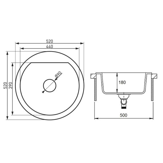 Don kerek gránit mosogató méret