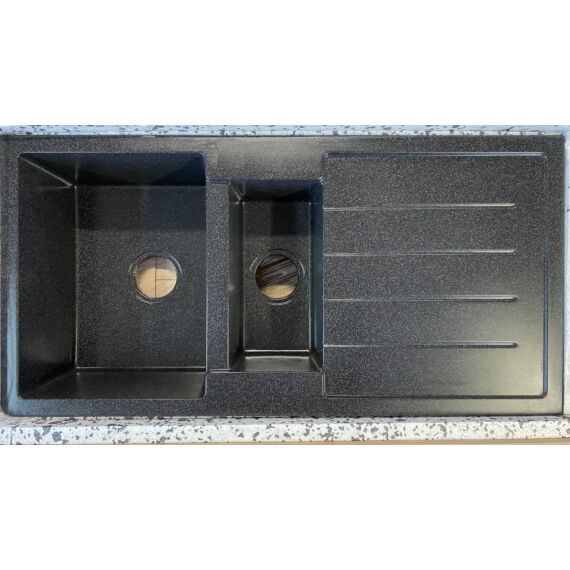 NEXT2 másfél medencés gránit mosogató FALI CSAPHOZ fekete-szemcsés