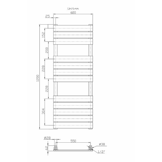 Design classic törölközőszárító radiátor 60cm x 120cm